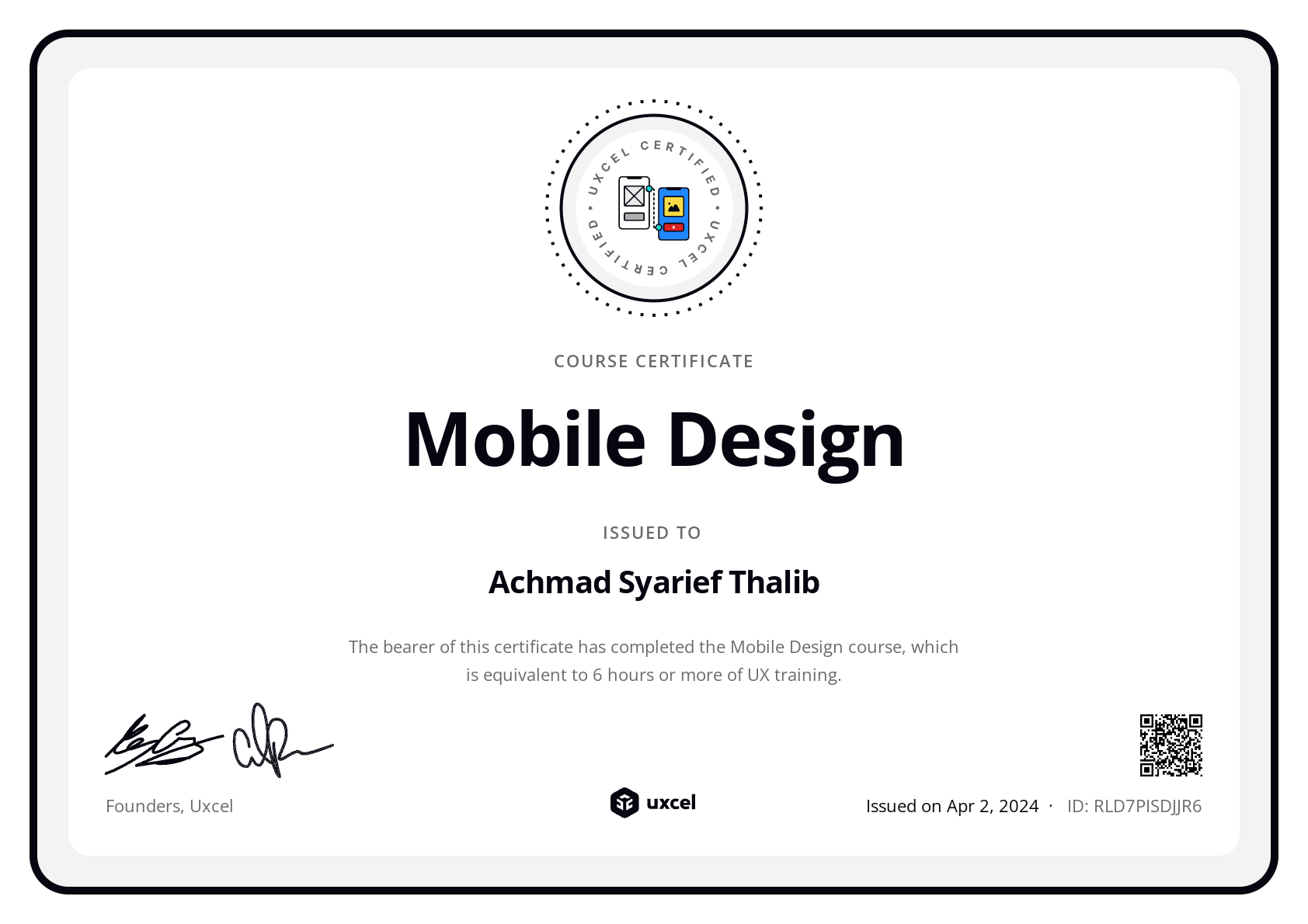 Achmad Syarief Thalib's certificate